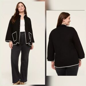 Lane Bryant Versatile Button-Front Sweater Jacket Stitch Trim Patch Pockets 26